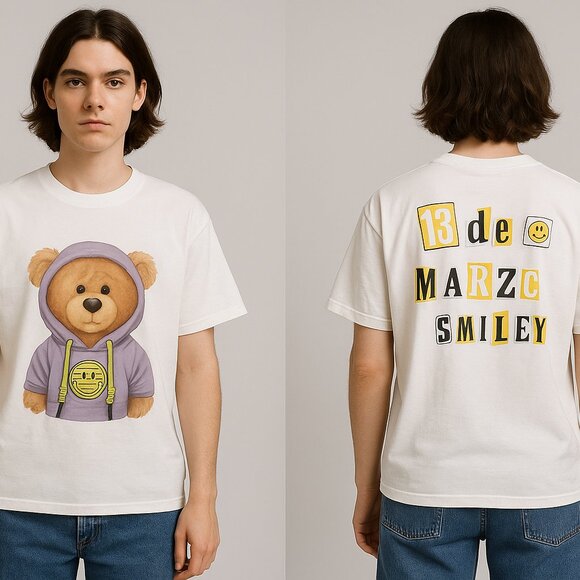 New! 13 De Marzo Paris BEAR PRINTED White T-Shirt Size Small Fits Oversized